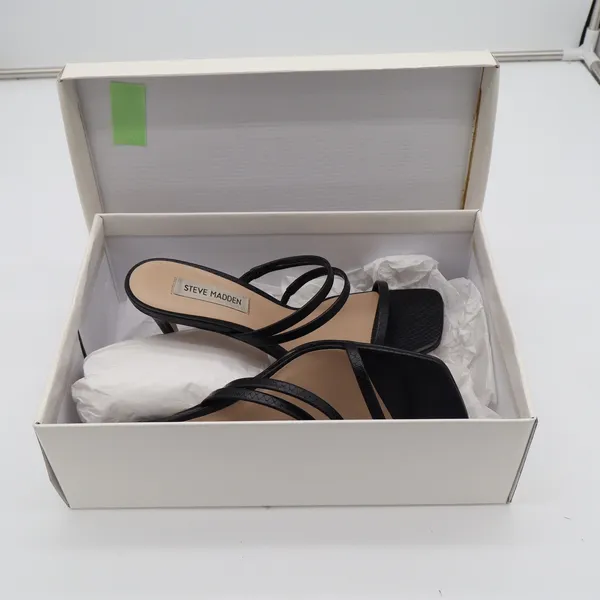 Steve Madden Womens Black Snakeskin Embossed Square Toe Strappy Heels 8.5 - Image 9