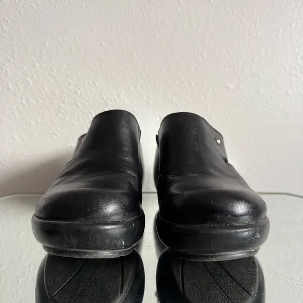 TOMMY HILFIGER Vintage 90s Y2K Black Leather Chunky Platform Slip On Clog Mules - Image 7