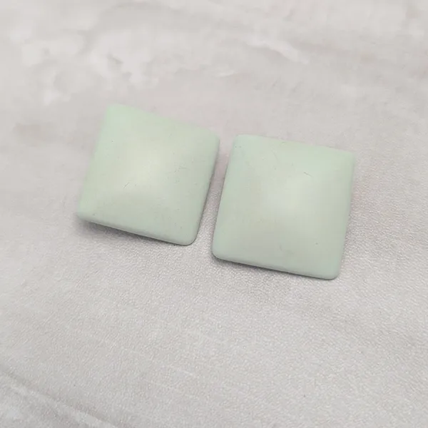 Vintage Clip On Earrings Light Pastel Green Large Retro Square Shape - Image 2