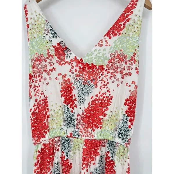 Lucky Brand M Watercolor Floral Maxi Tank Dress Multicolor Waist Tie Pocket Boho - Image 5