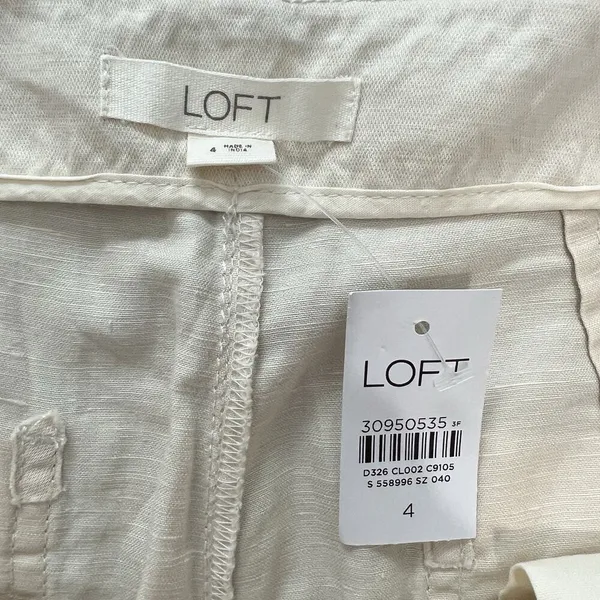 LOFT Pants Linen Cotton Blend Cropped Wide Leg Cream Seamed Women’s Size 4‎ NWT - Image 6