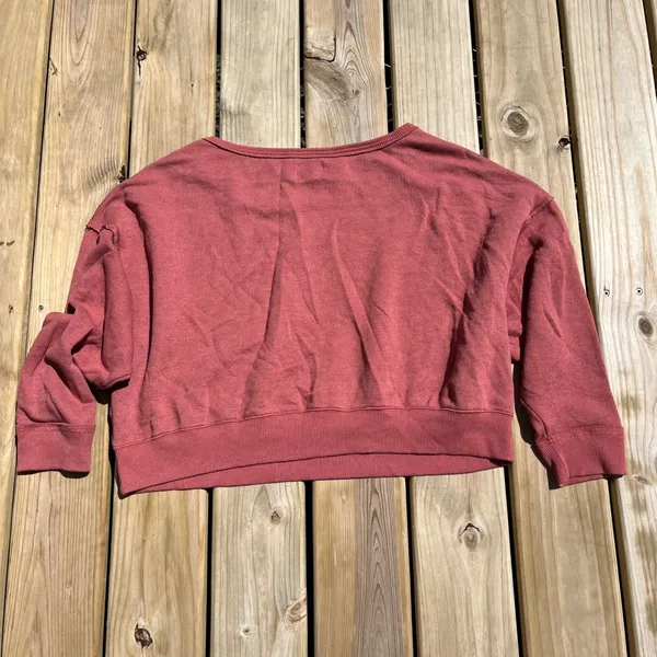 American Eagle Sweatshirt Lightweight Crew Neck Cropped Terracotta Red Orange XL - Image 2