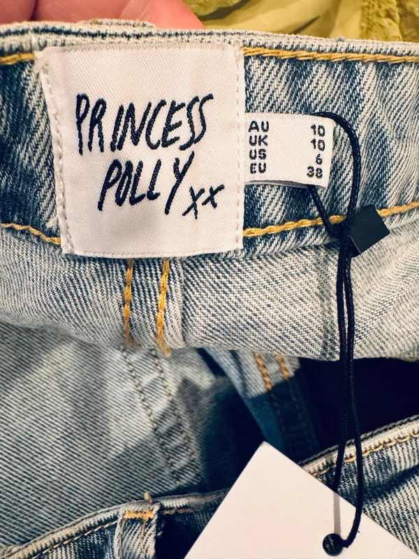 NWT Princess Polly Ollie Straight Leg Cuffed Jeans Denim Light Wash 6 High Waist - Image 6