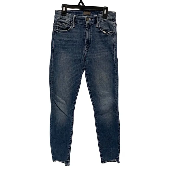 Mother Looker Ankle Chew Jeans Womens 25 Blue High Waisted Skinny Raw Hem Denim - Image 3