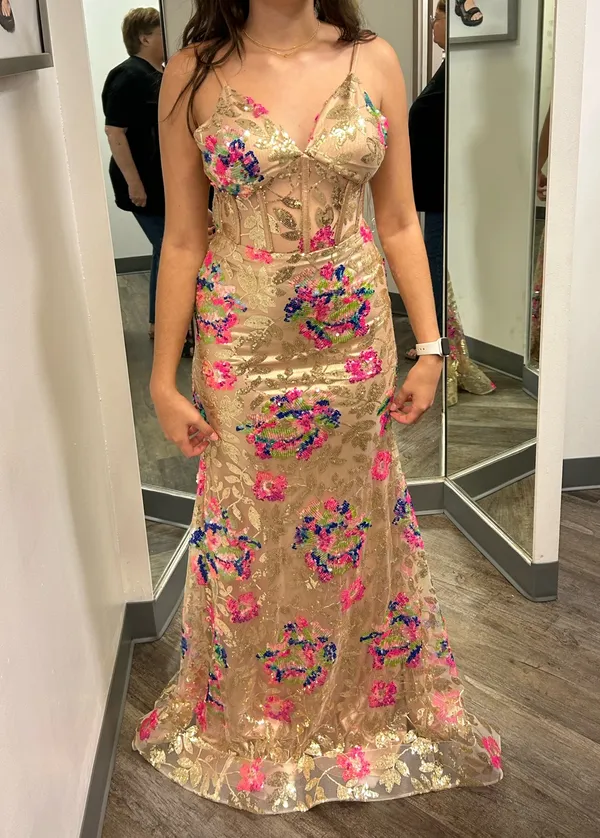 Dear Moon gold and floral prom dress - Image 4