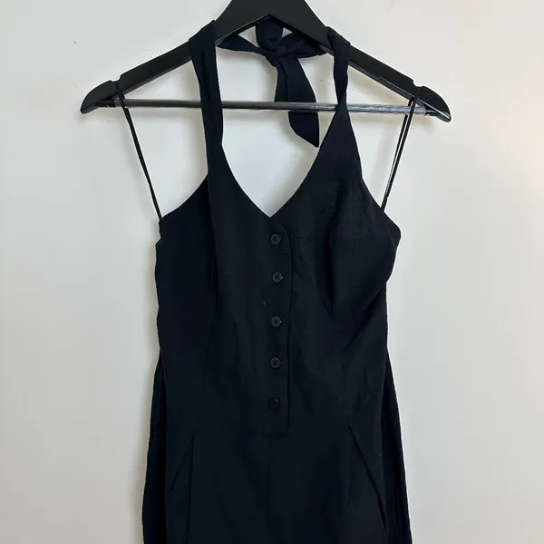 L*SPACE Alena Halter Wide-Leg Linen Jumpsuit in Black Size Small - Image 4