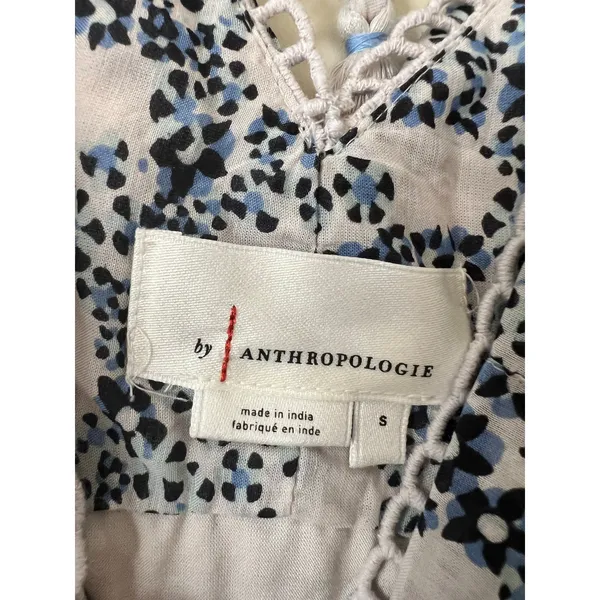 Anthropologie V-neck Plunge Tunic Mini Dress Women’s Small Floral Blue‎ White - Image 7