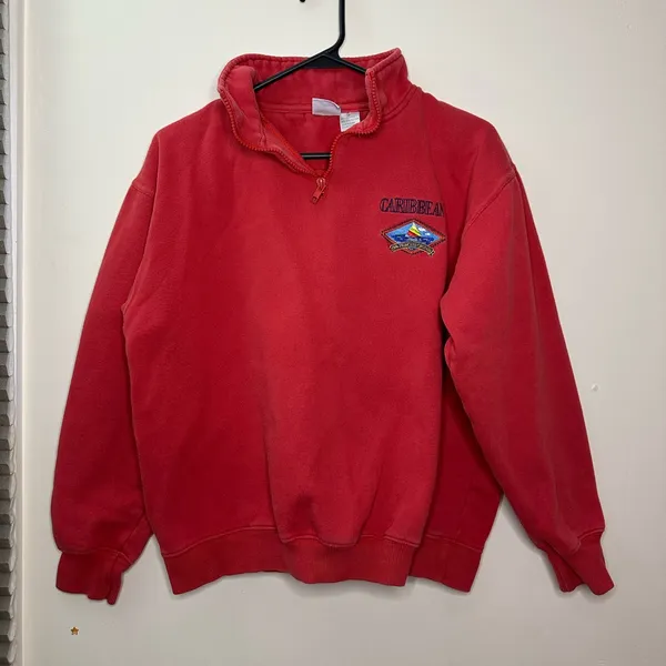 Vintage Princess Cruises Caribbean 1/4 Zip Sweatshirt in Red Size Medium - Image 14