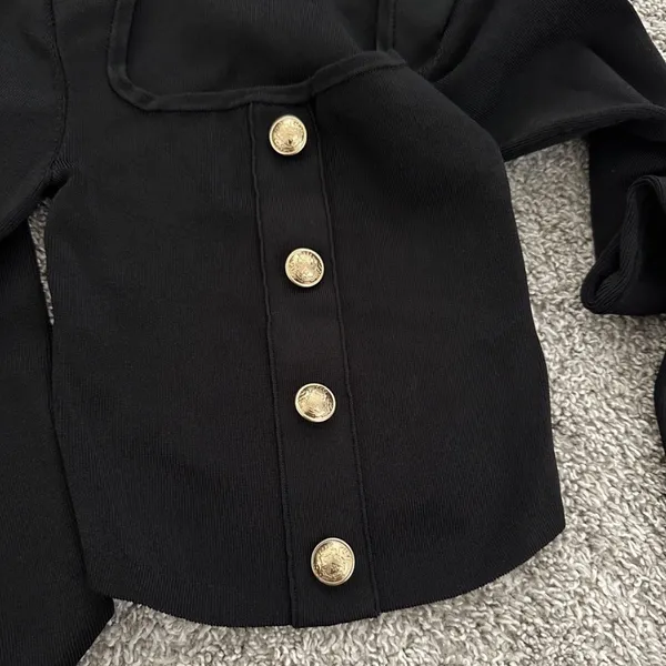 Edition Express Black Long Sleeve Cropped Top with Gold Buttons - Image 12