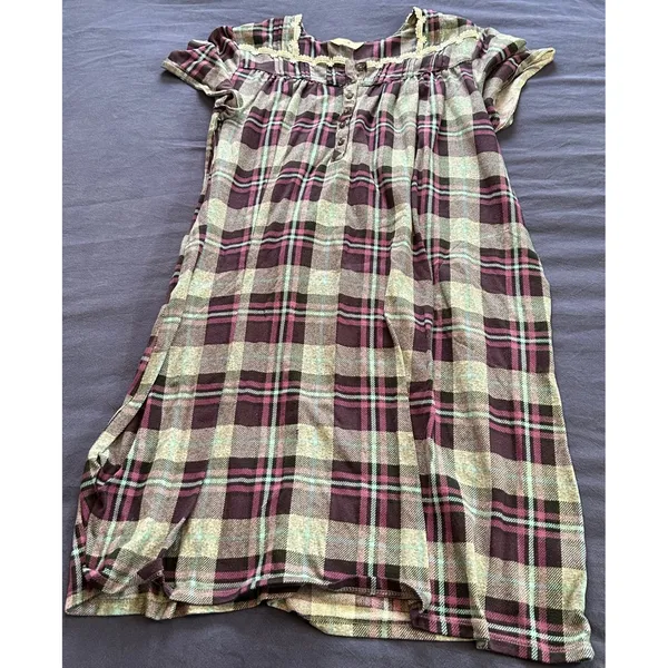 Secret Treasures Womens Purple Plaid Lace Trim Nightgown Sleep Dress XL 16-18 - Image 2