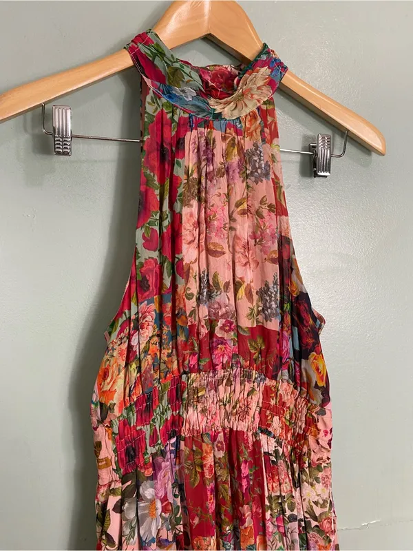Anthropologie Floral Halter Tiered Maxi Dress in Pink and Red - Image 3