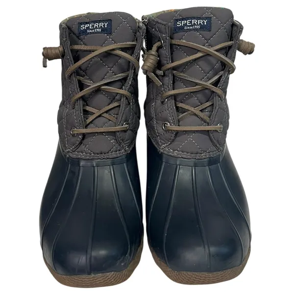 Sperry Saltwater Duck Boots Womens 9 Gray Navy Quilted Rubber Outdoor STS9327F - Image 7