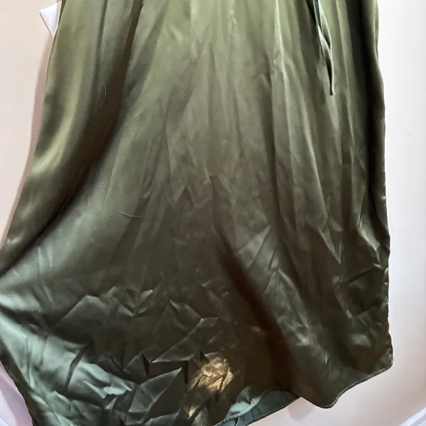 SHEIN Satin Halter Open Back Maxi Dress XS Olive Green Women Elegant V-Neck - Image 3