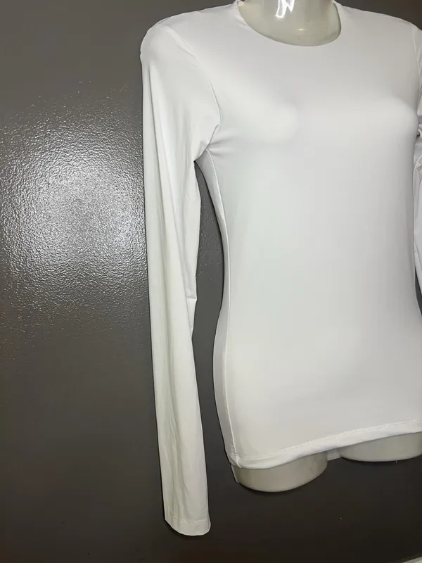 Zara Shirt Womens Small White Crew Neck Long Sleeve Basic Stretch Tee Top - Image 3