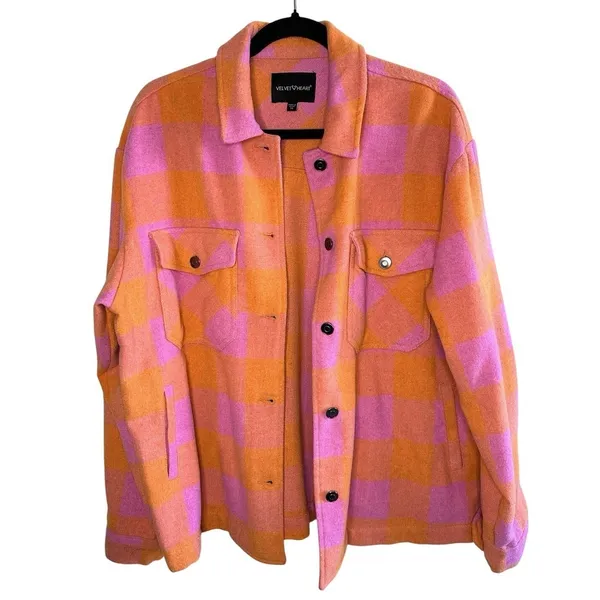 Velvet‎ Heart Sheryl Button Down Plaid Shacket Jacket Size M Pink Orange Flannel - Image 3