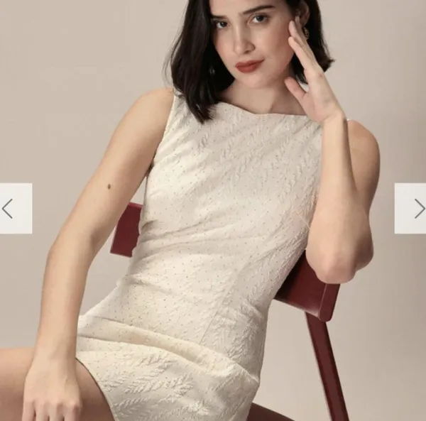 RIHOAS The Beige Boat Neck Textured Mini Dress 22 - Image 5