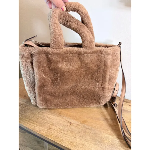 Kate Spade Ellie Faux Fur Small Tote Tan Teddy Crossbody Bag *AS IS* - Image 2