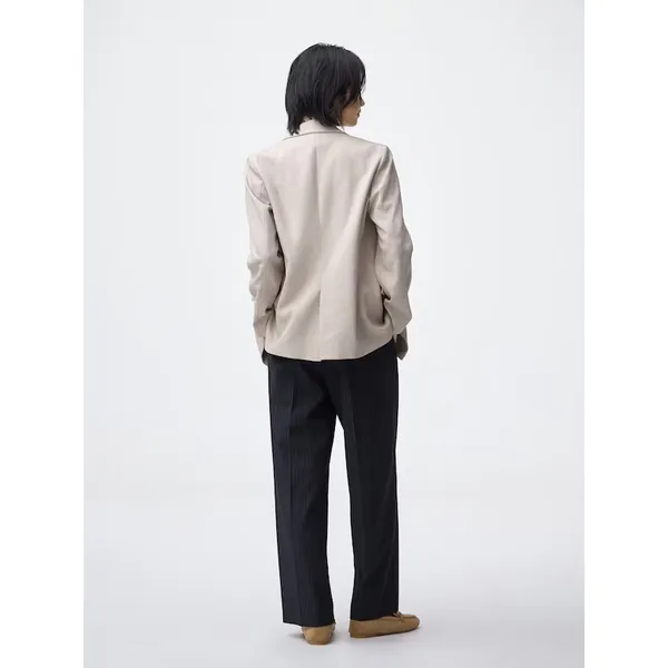GU Navy Blue Pinstripe Pleated Wide Leg Pants High Rise Office Trousers L - Image 2