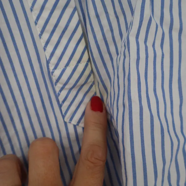 Mango Casual Blue White Striped Cotton Tie Back Short Sleeve Blouse Size 2 XS - Image 4