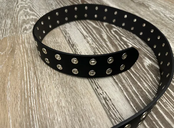 Black Faux Leather Belt W Silver Buckle Bought At - Image 8