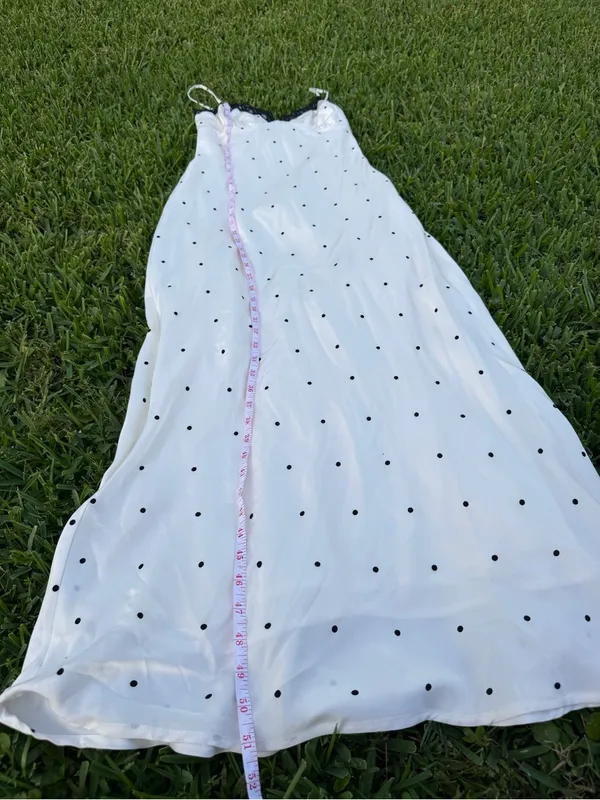 Lulus Majella Ivory Polka Dot Satin Lace Slip Midi Dress Size M - Image 6