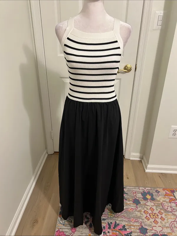 Tuckernuck Moon River Square Neck Sweater Knit Mix Media Midi Dress Size Small - Image 4
