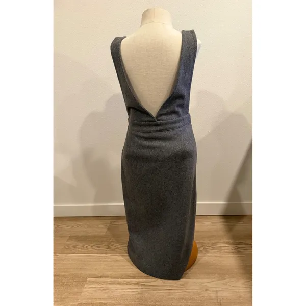 J.S.T Gray Wool Blend Pinafore Midi Dress Deep V-Neck Sleeveless Jumper Size L - Image 2