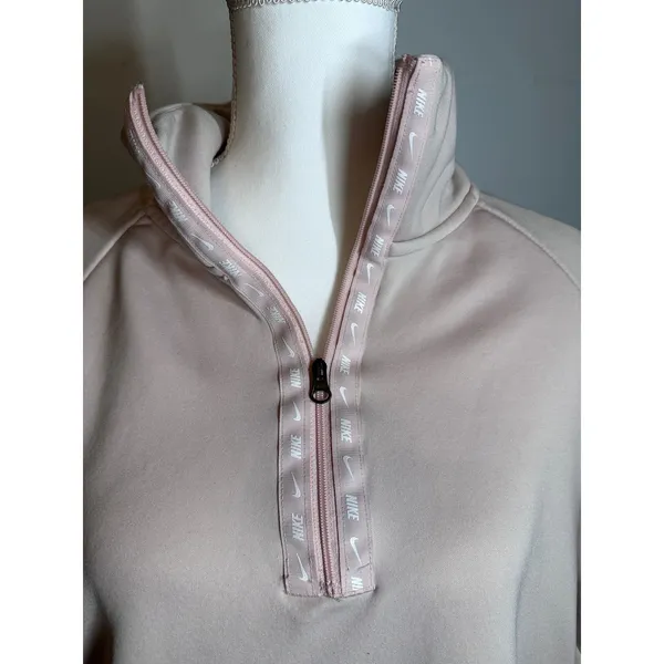 Nike Womens Quarter Zip Fleece Pullover Pink Logo Tape Side Pockets Large - Image 3