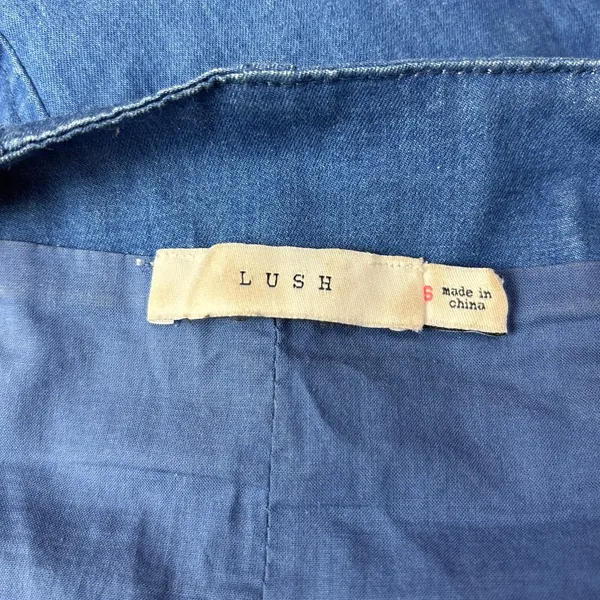Lush Clothing Women's Blue Denim Jean High Rise Scallop A Line Button Down Skirt Size S - Image 7