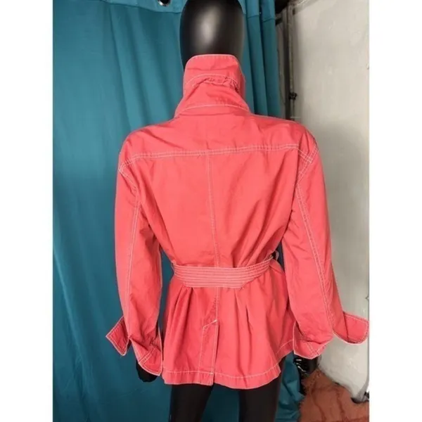 American Living Red Utility Jacket Belted Cotton XL White Stitching‎ Full Zip - Image 3
