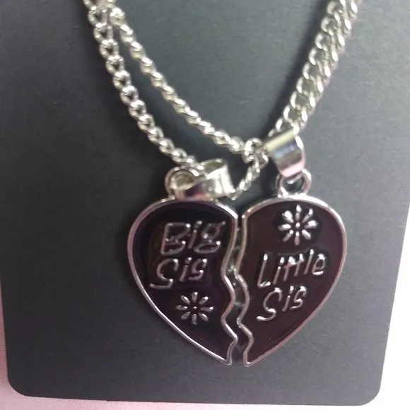 Pendant Gift Black Silver Big/Little Sis Charm Chain Necklace 10"in. - Image 5