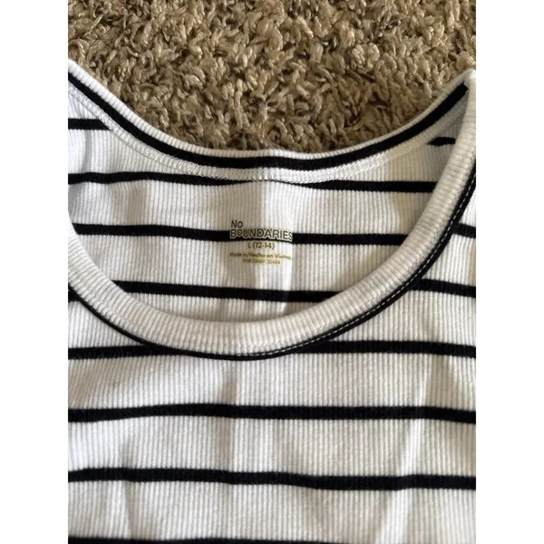 No Boundaries Women's Black White Stripped Ribbed Tank‎ Top Size Large - Image 2