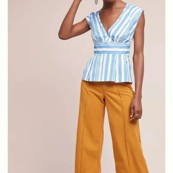 Anthropologie Tracy Reese Catamaran Striped Peplum‎ Top Size Medium Blue White - Image 2
