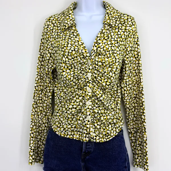 Maeve by Anthropologie Button Ruched Print Long‎ Sleeve Shirt Women's Medium - Image 2