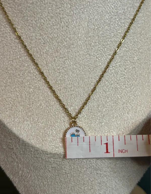 Handmade Gold/Blue Flower Necklace - Image 5