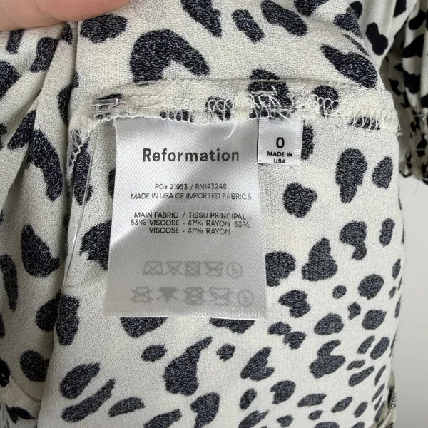 Reformation Dalmatian Printed Slit Midi Dress Size 0 Feminine Chic Lightweight - Image 9