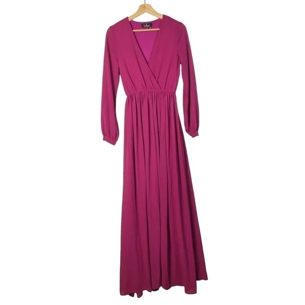 Lulu's‎ Wonderous Water Lilies Magenta Pink Long Sleeve Maxi Dress XS - Image 2