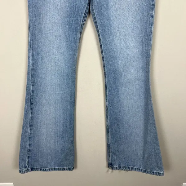 Todd Oldham Jeans 7x33 Blue Flare Leg Bell Bottom‎ Mid Rise Denim 90s Y2K Hippie - Image 3