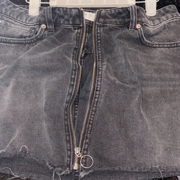 Free People Black Faded Distressed Denim Skirt - Image 4
