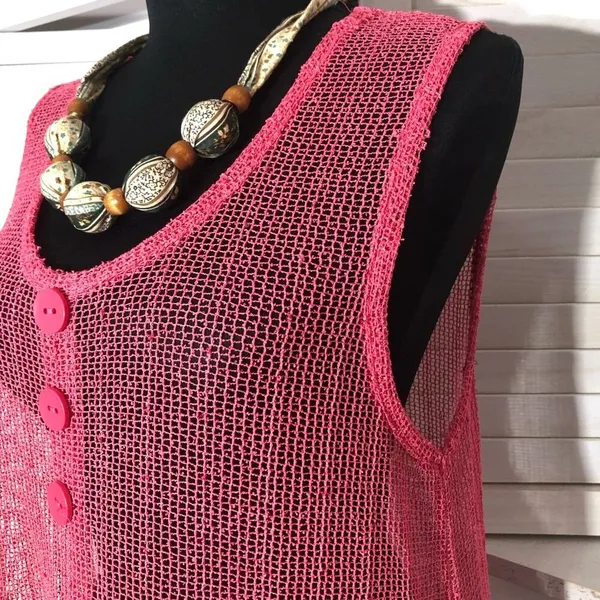 Simply Noelle Beach Cover Up Sheer Mesh Embroidered Appliqué Hot Pink Sz M - Image 7
