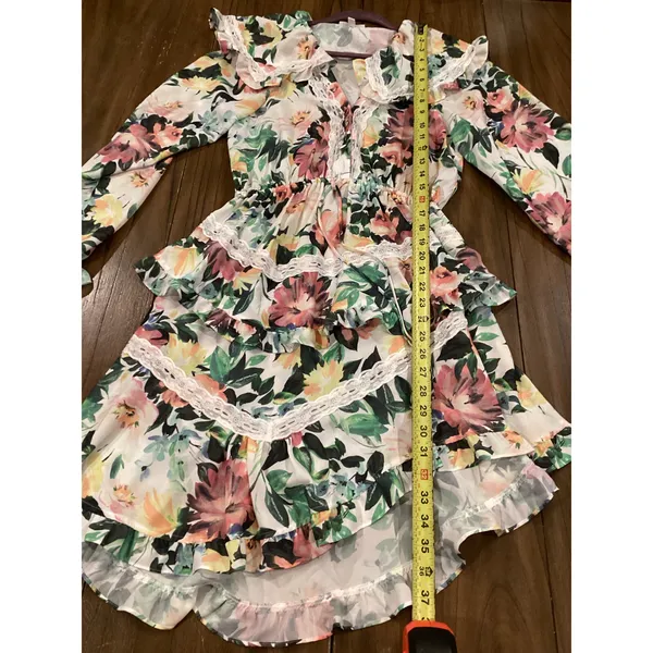 FOR LOVE AND LEMONS Bailey Floral Asymmetrical long sleeve ruffle mini Dress S - Image 5