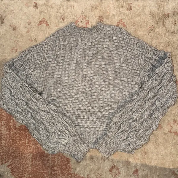 Grey Ballon Sleeve Warm Sweater Gray - Image 6