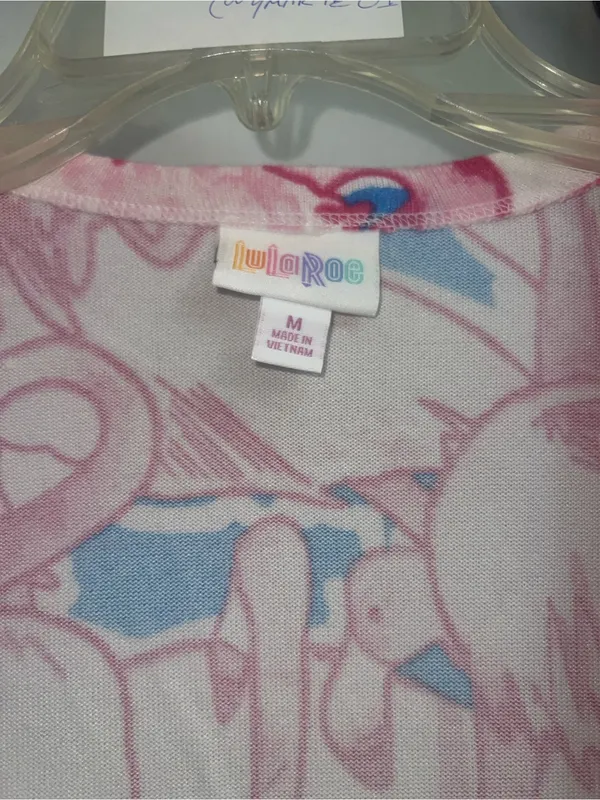 New Lularoe Pink Blue Flamingo Print Open Front Cardigan Medium - Image 4