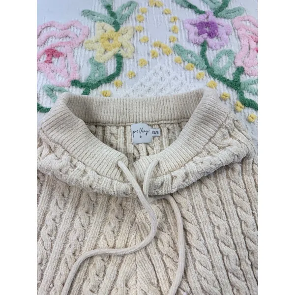 Polly Cable Knit Pants XS/S Beige Drawstring Cozy‎ Lounge Casual Knitwear - Image 4