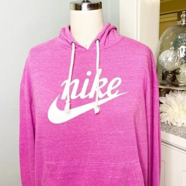Nike Pink Vintage Logo Hoodie Sweatshirt Pullover Medium - Image 3