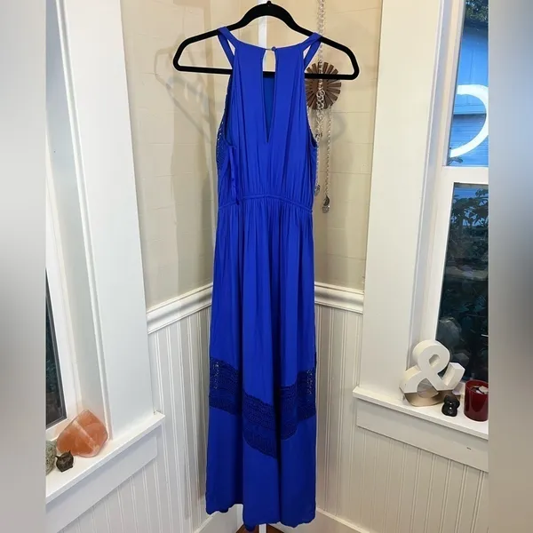 Altard State Royal Blue Crochet Lace Mala Maxi Dress Halter Neck Elastic Waist S - Image 13