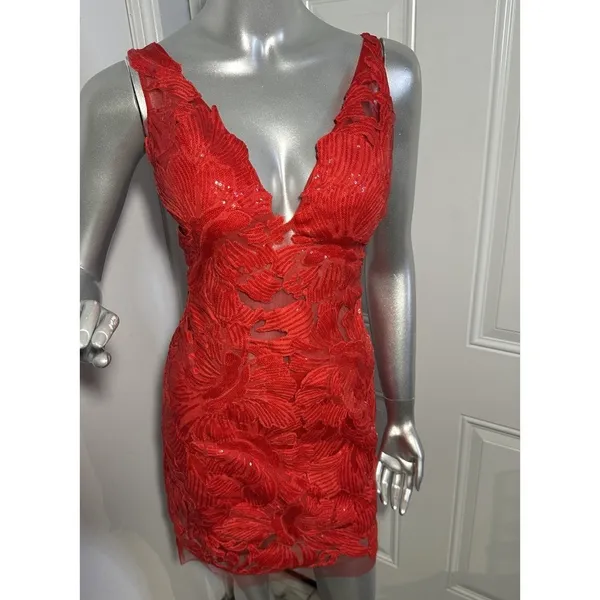 JOVANI 4552 Red Embellished Deep V-Neck Cocktail Dress Size 2 NWT Prom Party - Image 10