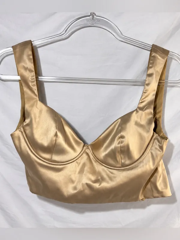 Gold Satin Bustier Corset Crop Top Y2K - Image 2
