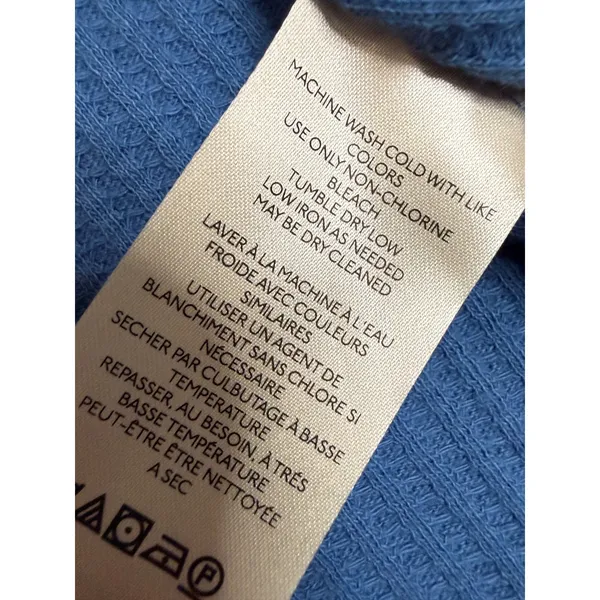 Free People Care Honey B Crew Neck Thermal Waffle Knit Top Copenhagen Blue S NWT - Image 7