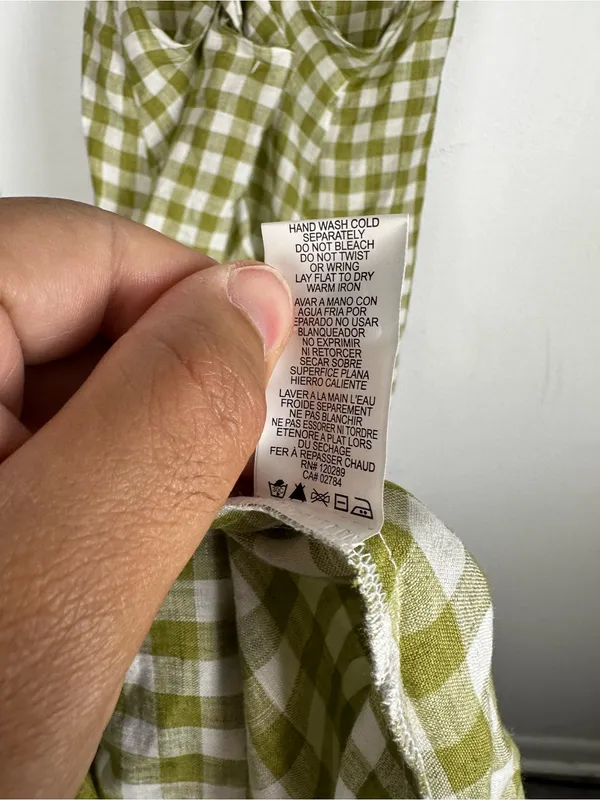 VITAMIN A Mari Gingham Linen Cover-Up Maxi Dress Ecolinen Avocado Gingham Sz S - Image 8